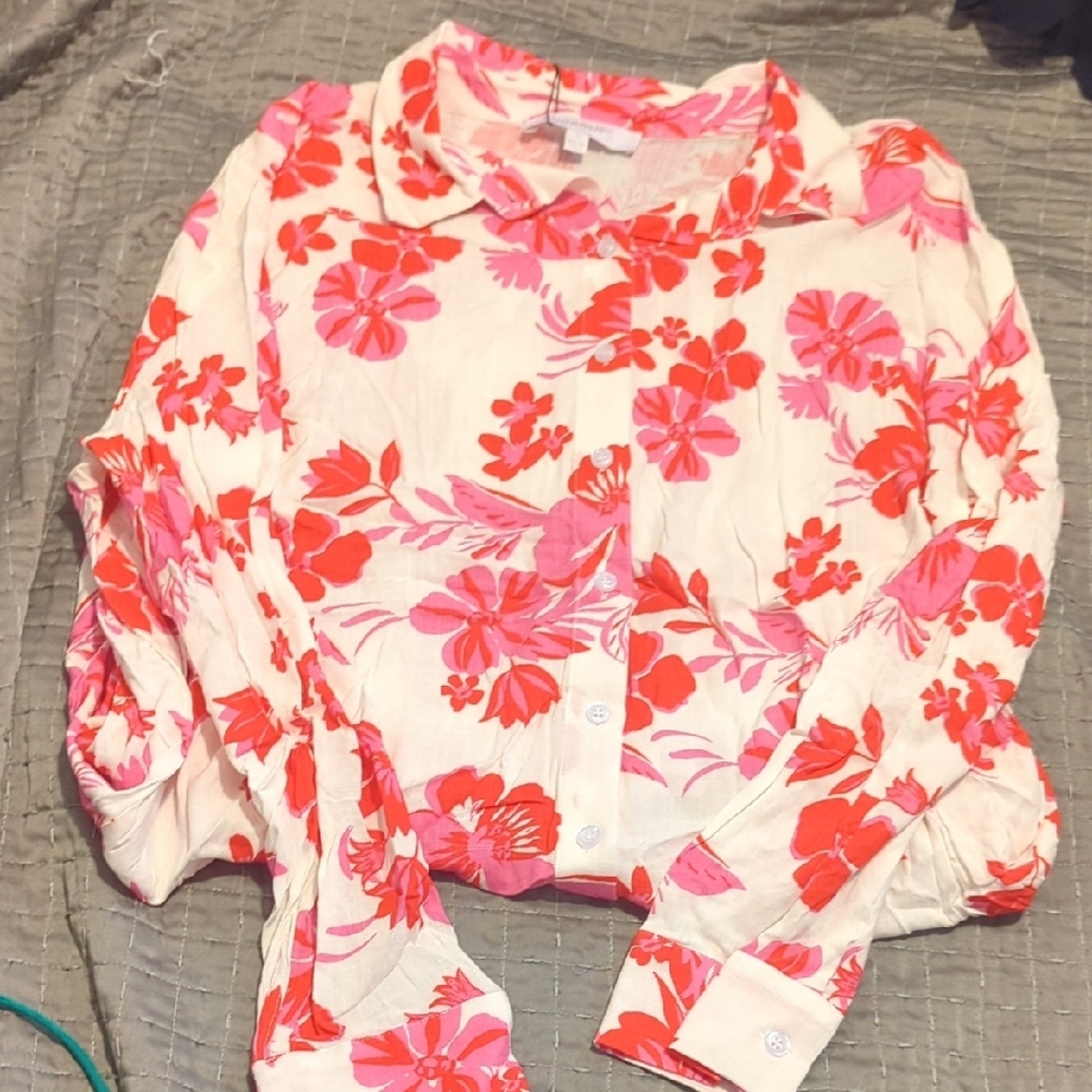 Sugarlips Floral Button Down Shirt - Red and Pink